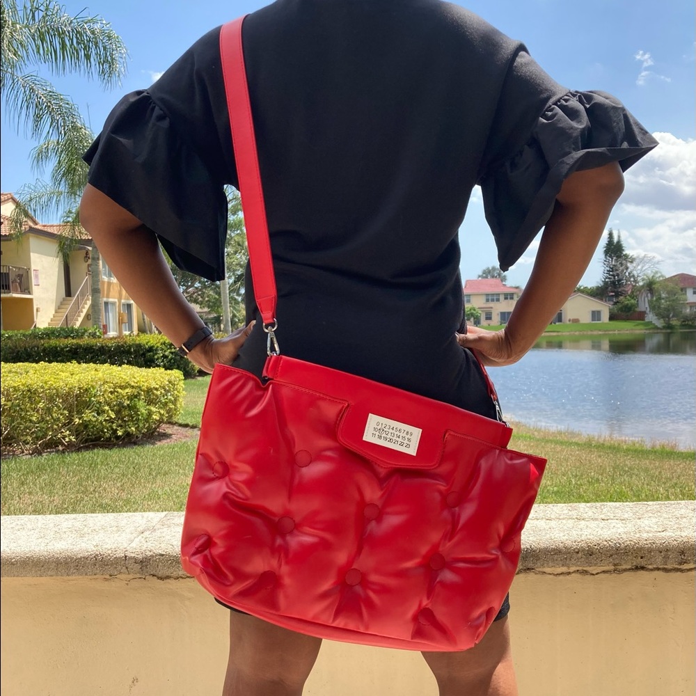 like margiela grand slam puffer red crossbody bag